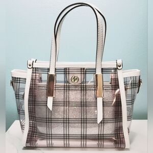 DV Clear plaid crossbody with glitter pouch